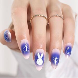 NWT Press On Nails Medium Almond Pre Shaped 30 Pcs in 15 Sizes Nude Pink Purple